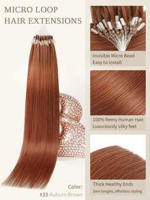 微环接发，100%真人发，颜色可选1#、NC#、1B#、2#、4#、6#、99J#、33#，长度14-22英寸，直发，50束/包，隐形珠加厚微环接发，带鱼线，无需胶水，易于造型，适合细软发质，沙龙级效果，所有女性适用。 - 彩色 - 查看 7