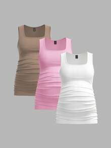 Modmama 3pcs Maternity Women's Solid Color Slimming Tank Tops, Casual & Simple, Perfect For Summer - Black and White - View 5