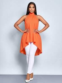 SOLERSUN Sexy And Elegant Halter Neck Long Flowing Shirt Top For Commuting, Casual Wear, Beach Vacation, Parties, Spring/Summer Women's Wear, Music Festivals, Orange Valentine's Day - Burnt Orange - View 4