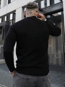 Artur Kramer 男士圆领长袖纯色休闲修身套头衫，轻便，适合秋冬季 - 黑色 - 查看 2