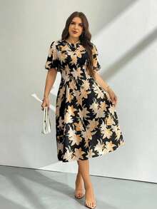 Firerie 大码女式碎花泡泡袖短裙，黄色碎花图案，适合海滩、约会、音乐节、派对、婚礼等场合，性感、优雅、通勤、返校、度假、浪漫 - 彩色 - 查看 6