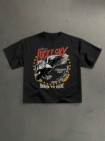 StoneGrade 复古美国秃鹰海报时尚印花黑色超大短袖T恤，约会聚会必备，适合送给男友