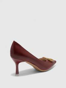 CUCCOO BIZCHIC Giày cao gót màu đỏ tía mới, kiểu dáng thanh lịch, mũi nhọn, khóa kim loại, chất liệu da lộn, thoải mái dành cho nữ, thích hợp cho dịp Giáng sinh. - Màu Hoa hồng đỏ - Xem 9