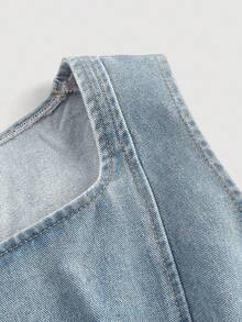 SHEIN MOD Women's Denim Sleeveless Fitted A-Line Dress, Blue - Light Wash - View 4