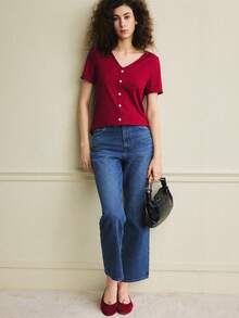 Écloséra Women's Red T-Shirt With Rivet Trim - Burgundy - View 4
