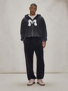 Musero Washed Baggy Cuff Ankle Woven Label Sweatpants Elasticated Waistband Bottoms Tracksuit Co Ord Bottoms Only Winter Essentials - Black - View 1