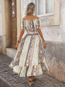 Brillora Women's Chiffon Printed Shirt & Skirt 2 Pieces Set, Vacation Style, Spring/Summer - Multicolor - View 2