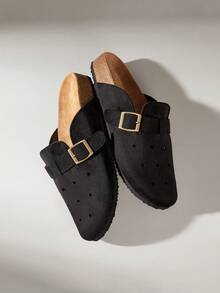 Solecia Women's Casual Slip-On Flat Shoes With Buckle Design, For Daily Wear - Black - View 6
