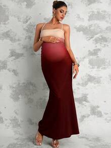 MaterniChic Vestido de tirantes ajustado con bajo de cola de pez degradado para maternidad - Rosa - Ver 5