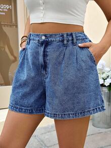SHEIN Tall CURVE Plus Size Plain Simple Everyday Denim Shorts - Dark Wash - View 5