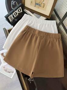 Franclia Women's Casual Skorts With Button Design At Waist And Asymmetric Hem - Brown - View 2