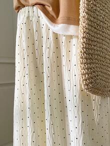 Muvela 2026春夏新款奶油黄黑波点印花可调节松紧腰带侧袋抽绳灯笼裤，时尚优雅，适合狂欢节派对、复古英伦风、返校季、音乐节、都市通勤等场合。 - 白色 - 查看 9