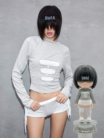 ROMWE Avant Top minimalista ajustado y desconstructido con cuentas para mujer