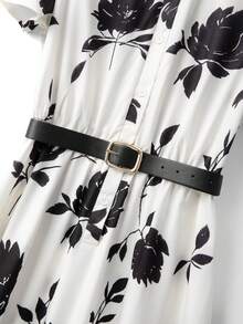 Franclia Women's Floral Print Dress, Collared Button-Front Dress, Spring/Summer - Black and White - View 4