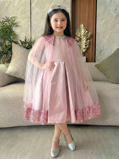 少女亮片拼接薄纱华丽派对礼服