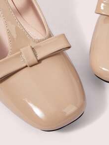 CUCCOO DOLLMOD Retro T-Word With Mary Jane Women's Shoes Women's Elegant Bow Shoes High Heels Square Toe French Patent Leather Shoes Valentine's Day - powder - View 8