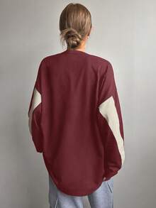 DAZY Women Spring/Summer Loose Casual Long Sleeve T-Shirt With Letter Print Long Sleeve WTH PROSPECT Fantastic Jersey,Fall Clothes,Back To School Clothes Graphic Tee - Burgundy - View 5