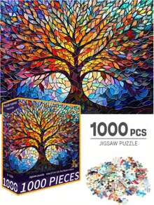 一盒1000片拼图玩具，尺寸70厘米*50厘米，油画风景和卡通图案，成人减压，装饰艺术品，适合作为生日礼物 - 彩色 - 查看 14