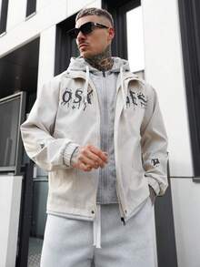 Artur Kramer 男士长袖秋冬时尚字母印花连帽夹克，二合一 - 白色 - 查看 1