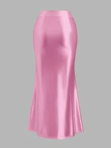 Sweetra Women's Solid Color Elegant Pleated Mermaid Skirt - Baby Pink - View 2