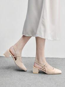 CUCCOO BIZCHIC Giày cao gót thấp quai đen cổ điển dành cho nữ, thích hợp làm quà Giáng sinh. - Trà sữa hạnh nhân - Xem 3