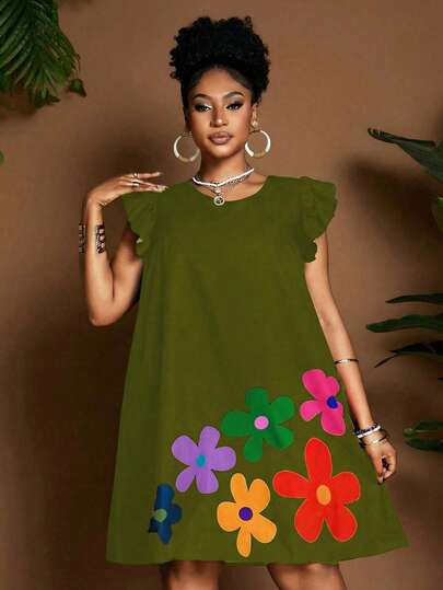 Maweii Plus Size Women Cap Sleeve Round Neck Summer Dress