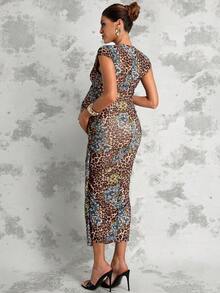 MaterniChic Maternity Leopard Print Sleeveless Dress - Multicolor - View 2