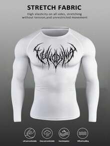 GymBeat Conjunto de camiseta de manga larga con estampado gráfico y pantalón jogger con cordón en la cintura, estilo casual deportivo para hombre, primavera/otoño - Blanco - Ver 4