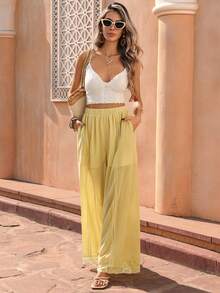 Selianne Women's Elastic Waist Casual Versatile Wide Leg Pants For Daily Wear - Light Yellow - View 4