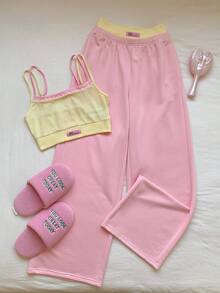 Comfortcana Bộ 2 món thể thao thường ngày, áo không tay và quần phối màu tương phản, màu kem và hồng. - Nhiều màu - Xem 5