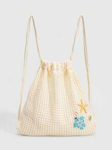 ROMWE Fairycore 1Pc Summer Vacation-Style Backpack For Spring, Featuring Star And Shell Decorations, A Unique Beach Bag With Large Capacity And A Fashionable Double-Shoulder Vacation Bag - Off-white 1 - View 1