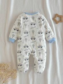 Loomiva 新生女宝宝卡通动物图案针织柔软圆领长袖连体衣 - 藍色 - 查看 2