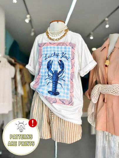 Lalippa Camiseta de manga media con cuello redondo, hombros caídos y estampado de letras "LUCK YOU" en talla grande, regalo para amigos