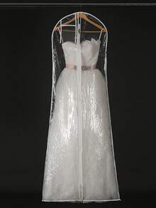 1Pc 160/180cm Clothes Hanging Dust Cover Clear Garment Bags Home Storage Bag Dress Suit Coat Dust Cover Wardrobe Hanging Clothing Organizers Tail Wedding Dress Dust Cover - Clear - View 5