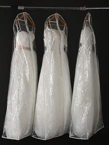 1Pc 160/180cm Clothes Hanging Dust Cover Clear Garment Bags Home Storage Bag Dress Suit Coat Dust Cover Wardrobe Hanging Clothing Organizers Tail Wedding Dress Dust Cover - Clear - View 4