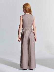 Maija Kids Maija Kids Bộ đồ 2 mảnh cho bé gái tuổi teen: Áo không tay cổ chữ V và chân váy dài, kiểu dáng thường ngày. - Xám - Xem 2