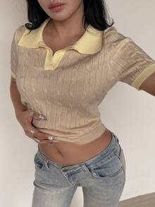 SHEIN Unity 女士扭绳 Polo 领短袖针织上衣 - 彩色 - 查看 3