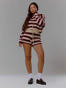 MUSERA Stripe Stretch Knit Tie Waist Shorts Spring, Girly, Day Outfits, Cute, Casual Sweet Pea - Multicolor - View 5