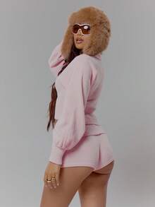 MUSERA Knit Foldover Waist Hotpants Shorts Co-Ord Bottom Only Streetwear Coolgirl Winter Sexy Casual Odd Drift - Pink - View 2