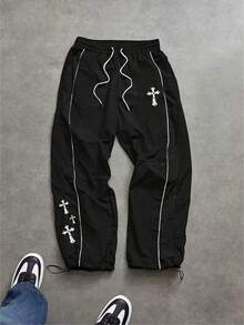Sport MetroGents Men's Cross Print Drawstring Waist Loose Fit Sweatpants - Black - View 1