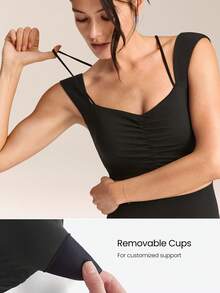 GLOWMODE FeatherFit™ Flex And Flow 二合一超柔软弹力宽肩带全腋下包覆聚拢运动文胸，适合低强度瑜伽、普拉提、健身房、日常休闲穿着，可拆卸胸垫 - 黑色 - 查看 5