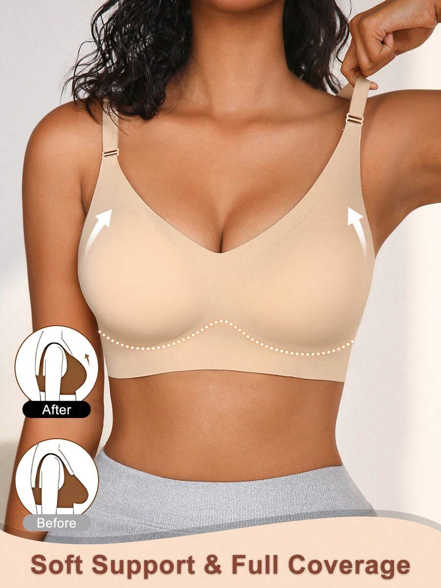 1pc NudeFit Women's Minimalist Comfortable Backless Seamless Adhesive Cup Bra - Apricot - View 1