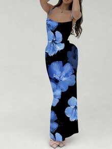 Aloruh 女士休闲垂褶领露背交叉系带连衣裙，适合夏季穿着 - 彩色 - 查看 4