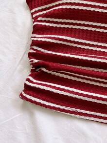 Soleia Blusa asimétrica con pliegues y rayas para mujer - Rojo y blanco - Ver 5