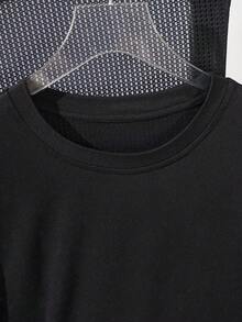 Manfinity Dauomo 男士宽松短袖圆领休闲上衣，InS-Style 重工针织毛衣，2026 春夏新款，送给他的礼物 - 黑色 - 查看 3