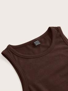 Attitoon Casual Minimalist Versatile Women Round Neck Bodycon Mini Dress, Suitable For Summer - Brown - View 4