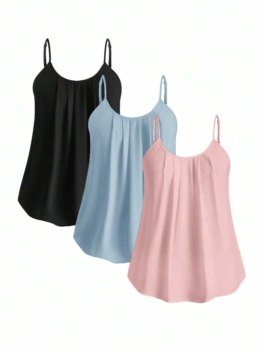 SHEIN Clasi Bộ 1 áo hai dây nữ cỡ lớn màu đen, trắng, đỏ thanh lịch. - Màu xanh nhạt - Xem 1