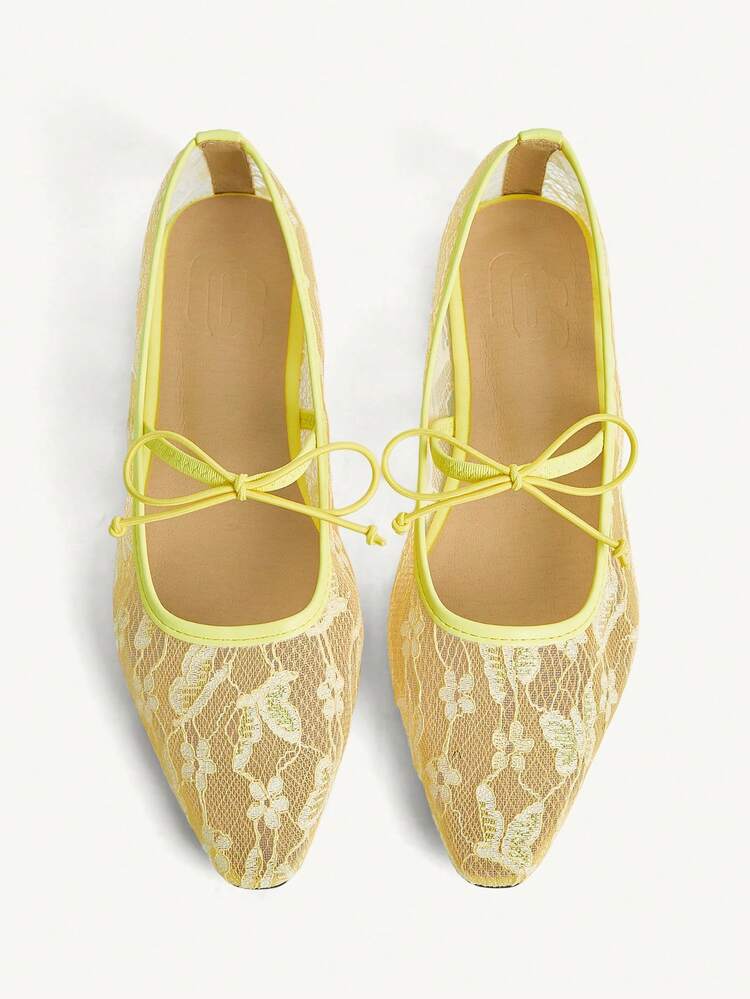 CUCCOO CHICEST Spring/Autumn 2025 New Arrival Wedding Style Mesh Mary Janes With Bow Decor, Solid Color Comfortable Casual Square Toe Flat Shoes, Versatile Valentine's Day Elegant Shoes