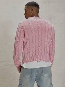 Musero Suéter de cuello redondo de manga larga con tejido de punto grueso y estilo deshilachado, detalles esenciales para primavera y verano - Rosa vieja - Ver 4