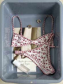 Swim Mod Bộ đồ bơi hai mảnh kiểu dáng mới mùa Xuân/Hè, phối họa tiết hoa và kẻ caro tương phản, có dây rút, quần lọt khe cạp cao gợi cảm, viền hoa nhí màu vàng tương phản, có đệm nâng ngực, thích hợp cho bãi biển, hồ bơi, tiệc sinh nhật, bikini kẻ caro, bikini đi nghỉ mát, bikini hoa, bikini hai mảnh. - Nhiều màu - Xem 3